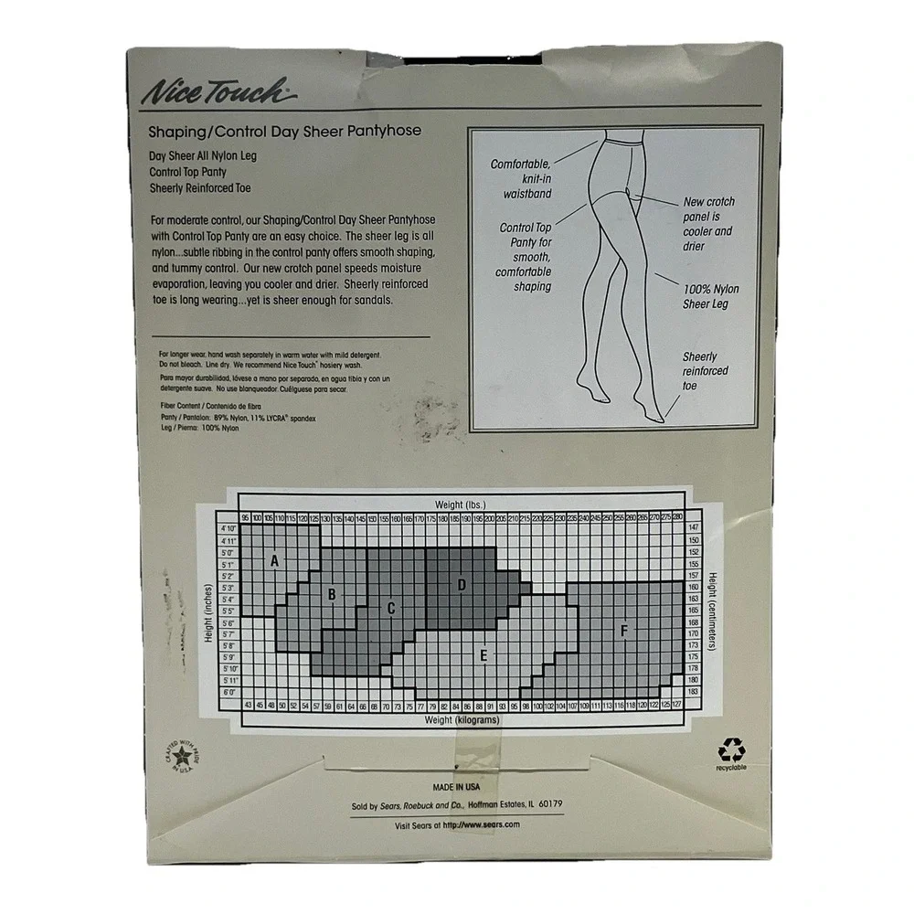 Vintage Sears Nice Touch Day Sheer Hug-alon Pantyhose Off Black Size E Sandal